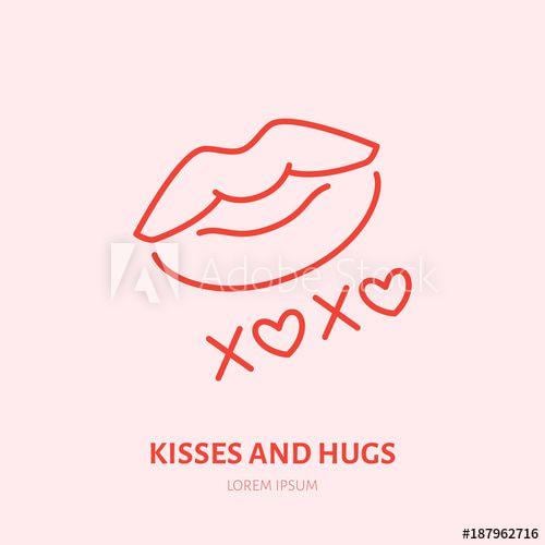 Romance Logo - Kisses and hugs illustration. Xoxo expression flat line icon