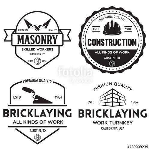 Bricklayer Logo - Set of vintage construction and bricklaying labels. Posters, stamps ...