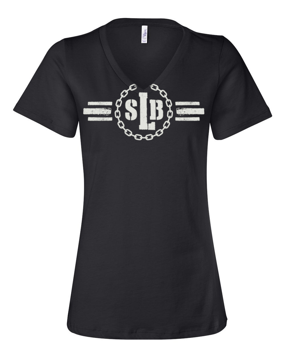 SLB Logo - Women's Relaxed Fit Short-Sleeve V-Neck - SLB Logo Double-Sided Black Tee