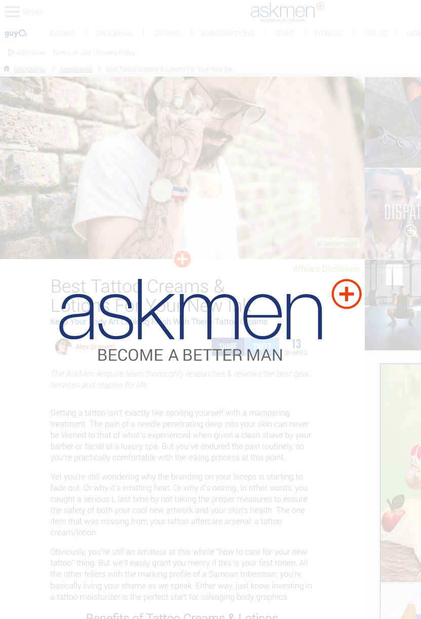 AskMen Logo - AskMen Tattoo Creams & Lotions For Your New Ink
