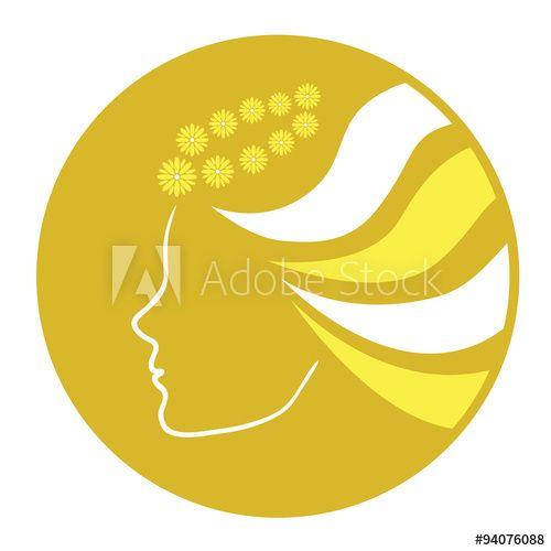 Daisies Logo - A girl in profile with long wavy hair in a wreath of daisies. Vector ...