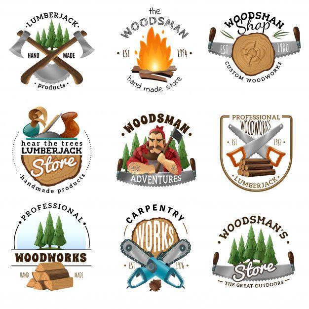 Lumberjack Logo - Lumberjack logo emblems labels set Vector