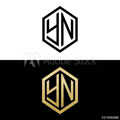 Yn Logo - initial letters logo yn black and gold monogram hexagon shape vector