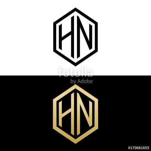 Hn Logo - initial letters logo hn black and gold monogram hexagon shape vector ...