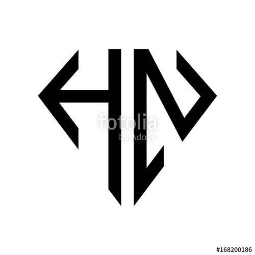 Hn Logo - initial letters logo hn black monogram diamond pentagon shape Stock