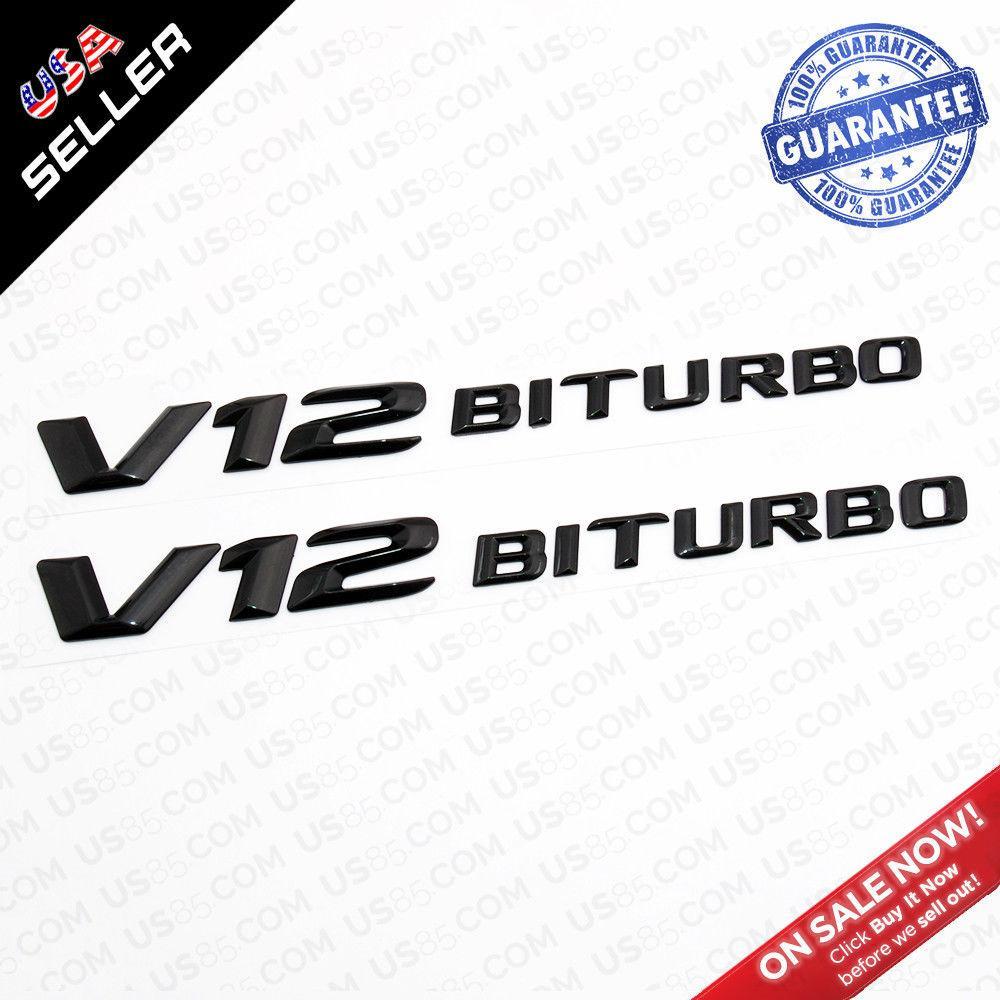 Nameplate Logo - V12 BITURBO Side Fender Logo Nameplate OEM Emblem AMG Decoration - Gloss  Black