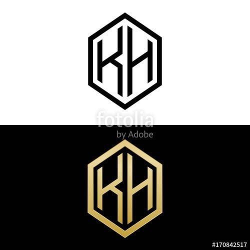 KH Logo - initial letters logo kh black and gold monogram hexagon shape vector