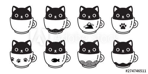 Calico Logo - cat vector icon kitten coffee cup paw calico logo fish symbol