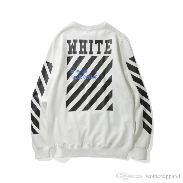 Blue and White Word Logo - 2019 OFF WHITE Brand BASIC LOGO HOODIES Blue Word Letters Stripes ...