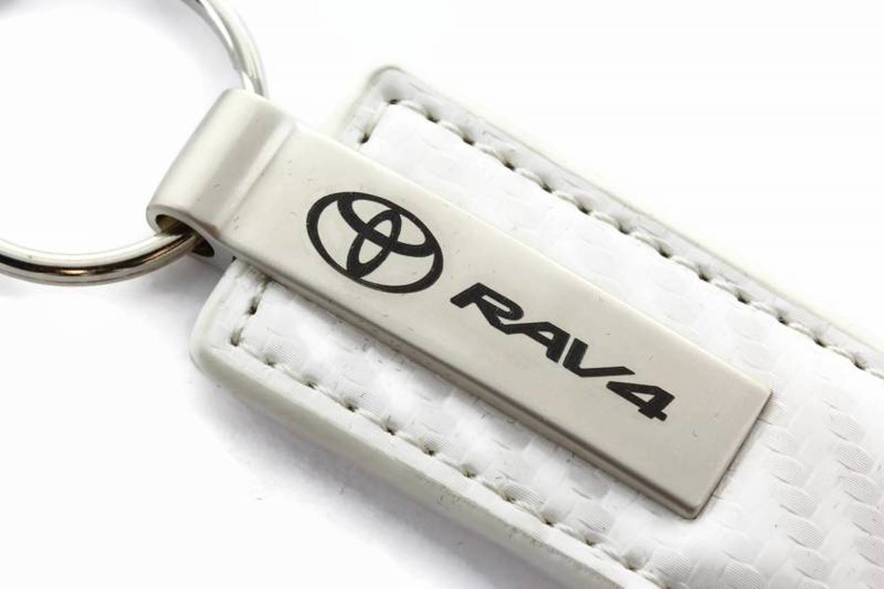 RAV4 Logo - AutoGold Toyota RAV4 White CF Carbon Fiber Leather Logo Key Chain Ring Tag  Fob Lanyard KC1557.RAV - KC1557.RAV