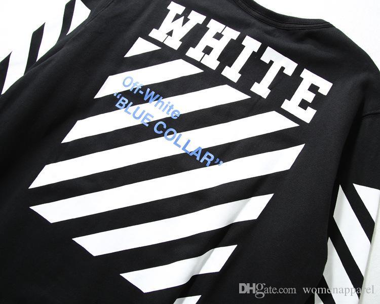 Blue and White Word Logo - 2019 OFF WHITE Brand BASIC LOGO HOODIES Blue Word Letters Stripes ...