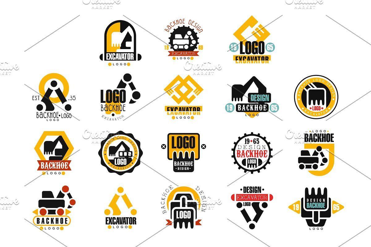 Backhoe Logo - Excavator logo design set, backhoe service vector Illustrations
