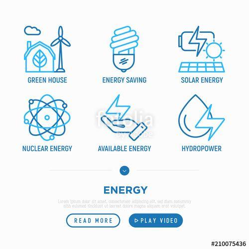 Hydropower Logo - Energy thin line icons set: green house, wind energy, light bulb