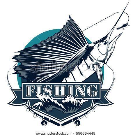 Sailfish Logo - Blue marlin fishing emblem isolated on white. Sail fish logo with ...