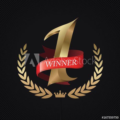 Winner Logo - Winner, number one gold with red ribbon, Winner logo, gold branch