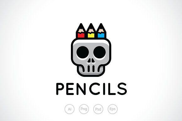 Pencils Logo - Skull and Pencils Logo Template