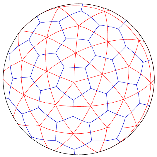 Hexagon in a Red Triangle Logo - Delaunay (red triangles) and Voronoi (blue hexagons, and pentagons ...