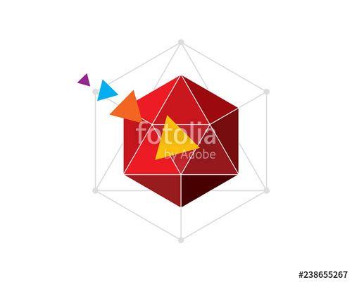 Hexagon in a Red Triangle Logo - modern style triangular facet red hexagon with transforming colorful