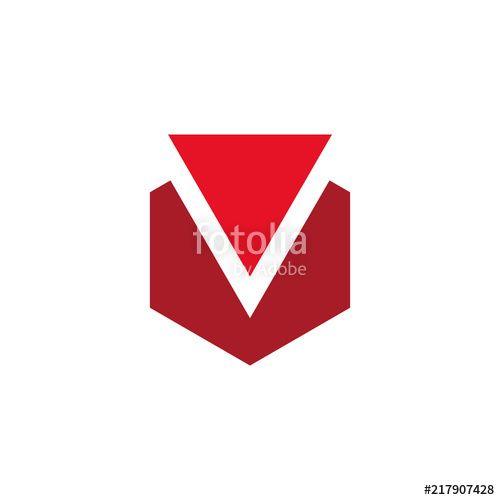 Hexagon in a Red Triangle Logo - Letter V logo design, hexagon and triangle concept. Stock image