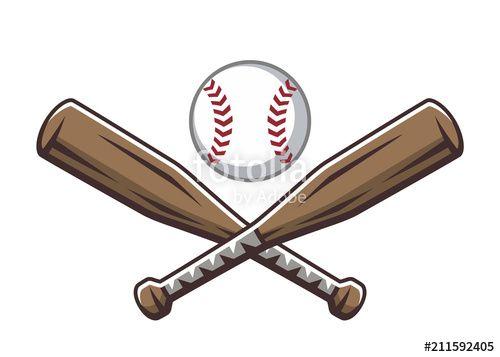 Bat Sports Logo - Two crossed wooden baseball bats and ball. Sport logo, emblem ...