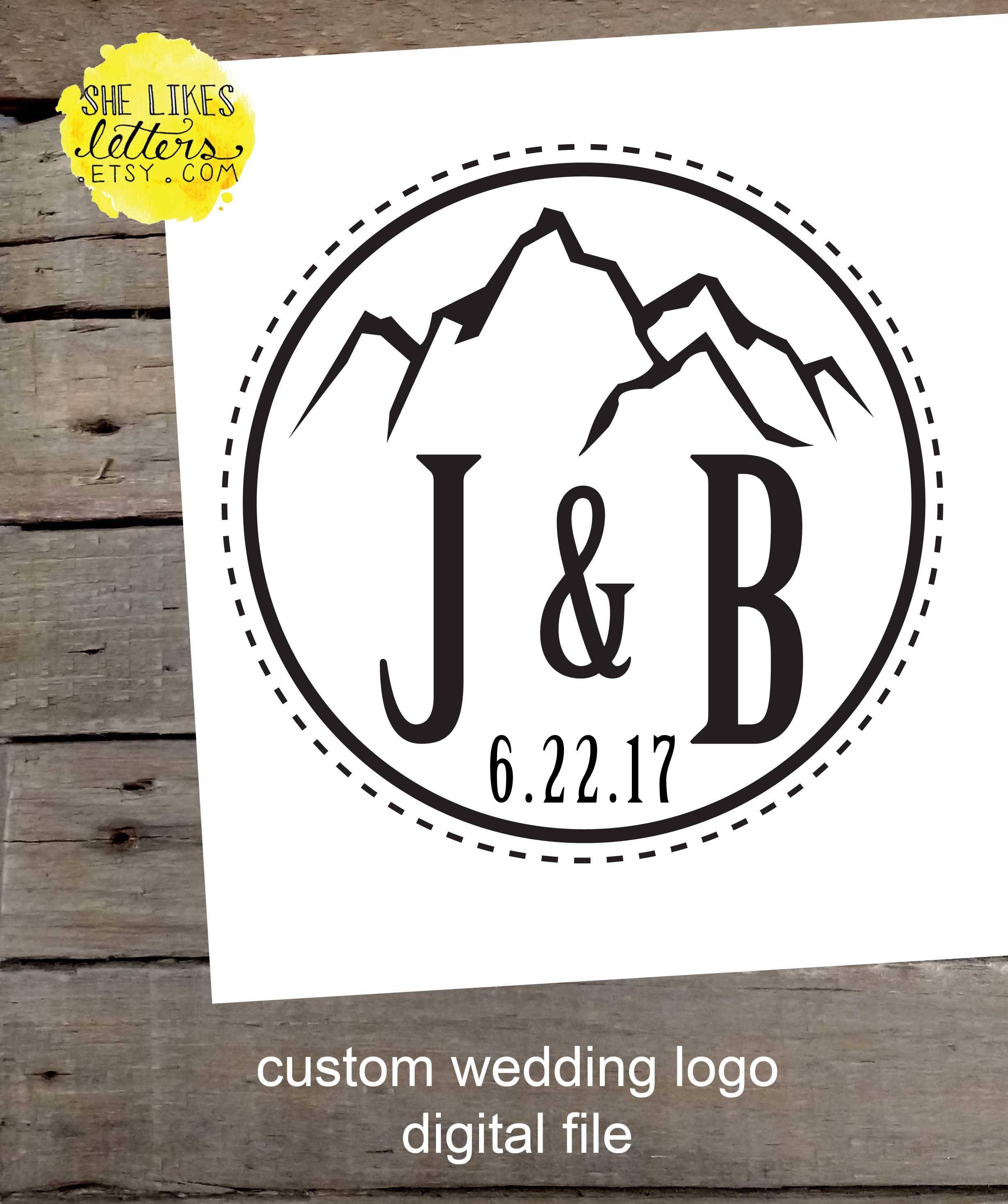 Mountainscape Logo - Mountain Wedding Logo / Custom Couple's Initials Date Bride & Groom /  Circle Outdoor Rustic Wedding Mountainscape Style Digital Art File