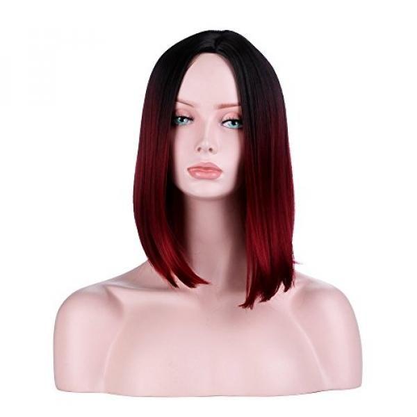 Yopo Logo - YOPO Wine Red Ombre Bob Wig Dark Roots to Burgandy Short Wigs Heat Resistant Synthetic Natural Straight Hair Shoulder Length Full Wig No Bangs