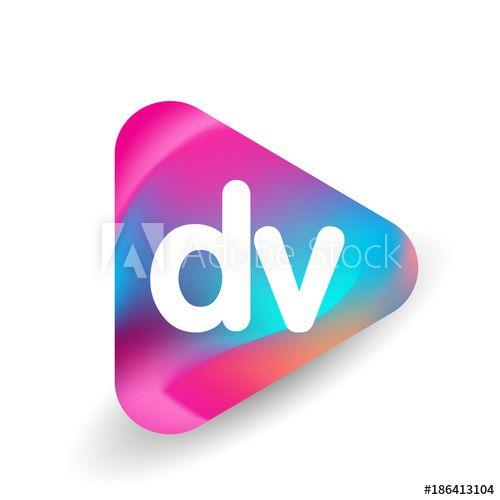 DV Logo - Letter DV logo in triangle shape and colorful background, letter