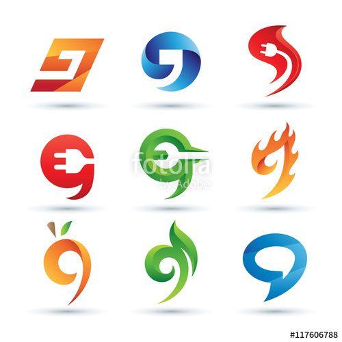 9 Logo - Set of Abstract Number 9 Logo - Vibrant and Colorful Icons Logos ...