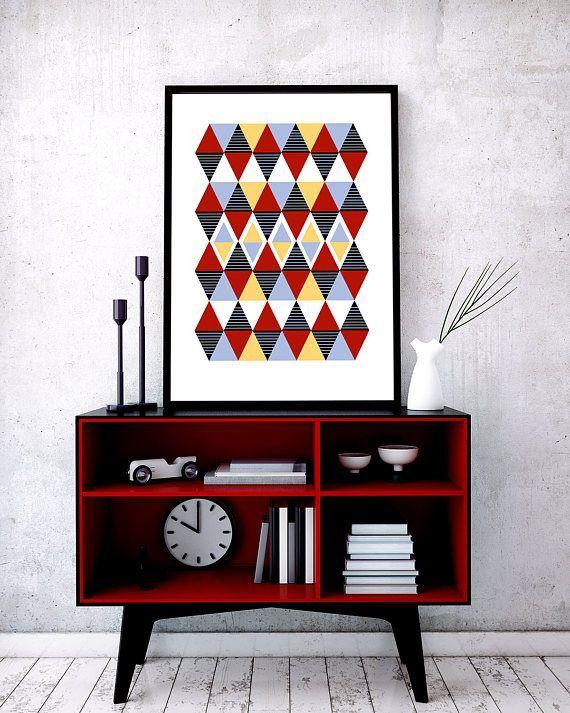 Hexagon in a Red Triangle Logo - red triangle art, trendy abstract, triangle print, geometric print ...