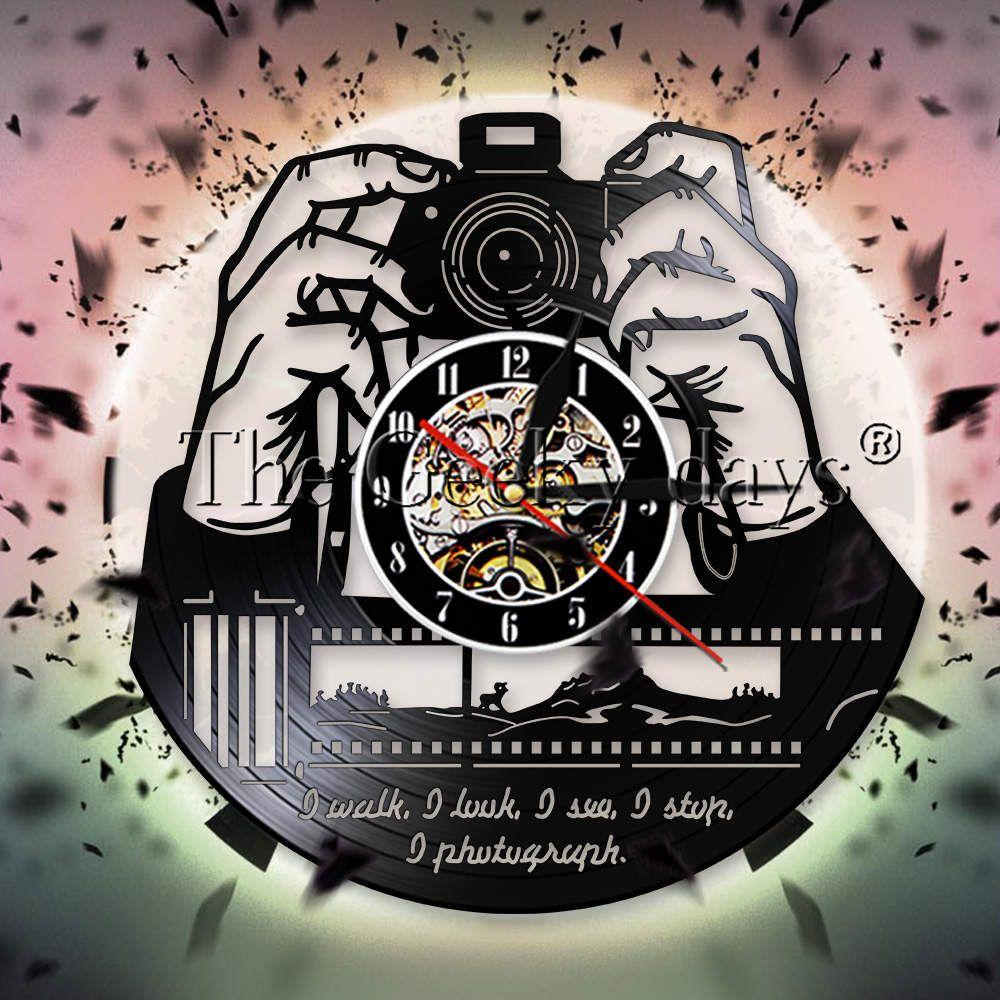 Cameraman Logo - US $19.0 |Photographers Wall Clock Camera Retro Photo Shoot Vinyl Record  Wall Clock Photography Studio Logo Cameraman Shutterbugs Gift-in Wall  Clocks ...