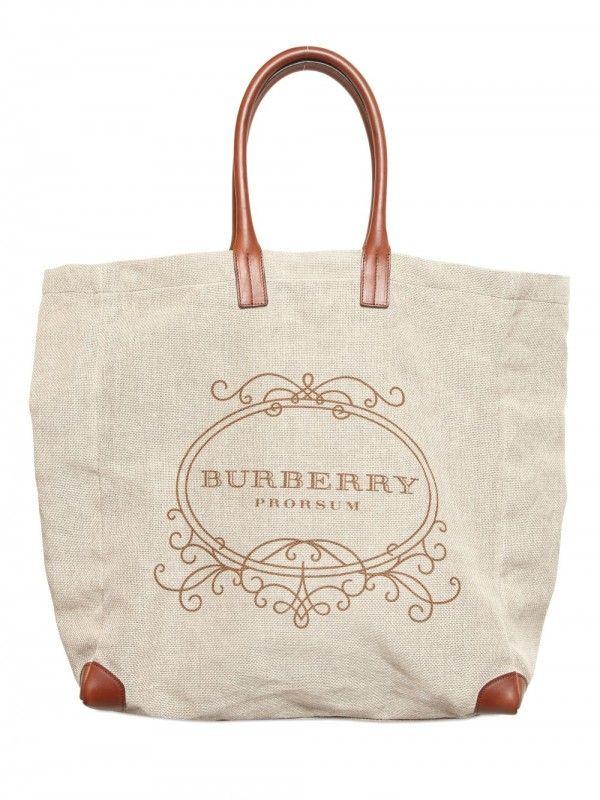 Prorsum Logo - Burberry Prorsum Natural Linen and Calfskin Printed Logo Bag