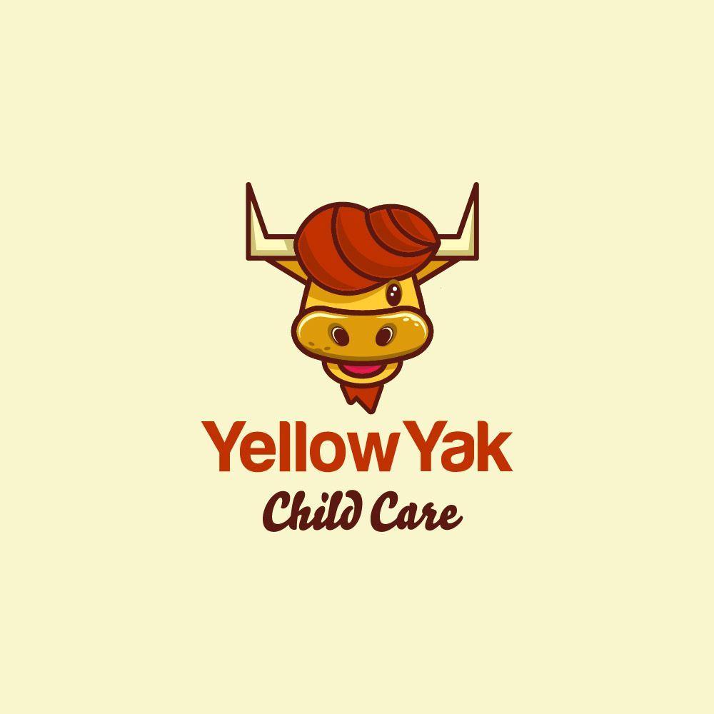 Yak Logo - Yellow Yak, Child care logo design, Cute vector character. #LOGO