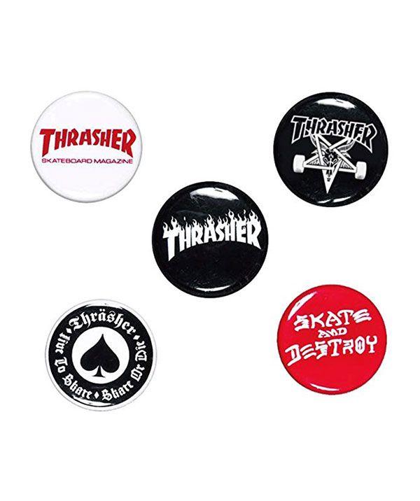 Skateboading Logo - THRASHER pin badge five kinds one set slasher Logo Buttons skateboard SKATE  SK8 skateboarding HIPHOP hip-hop SURF ...