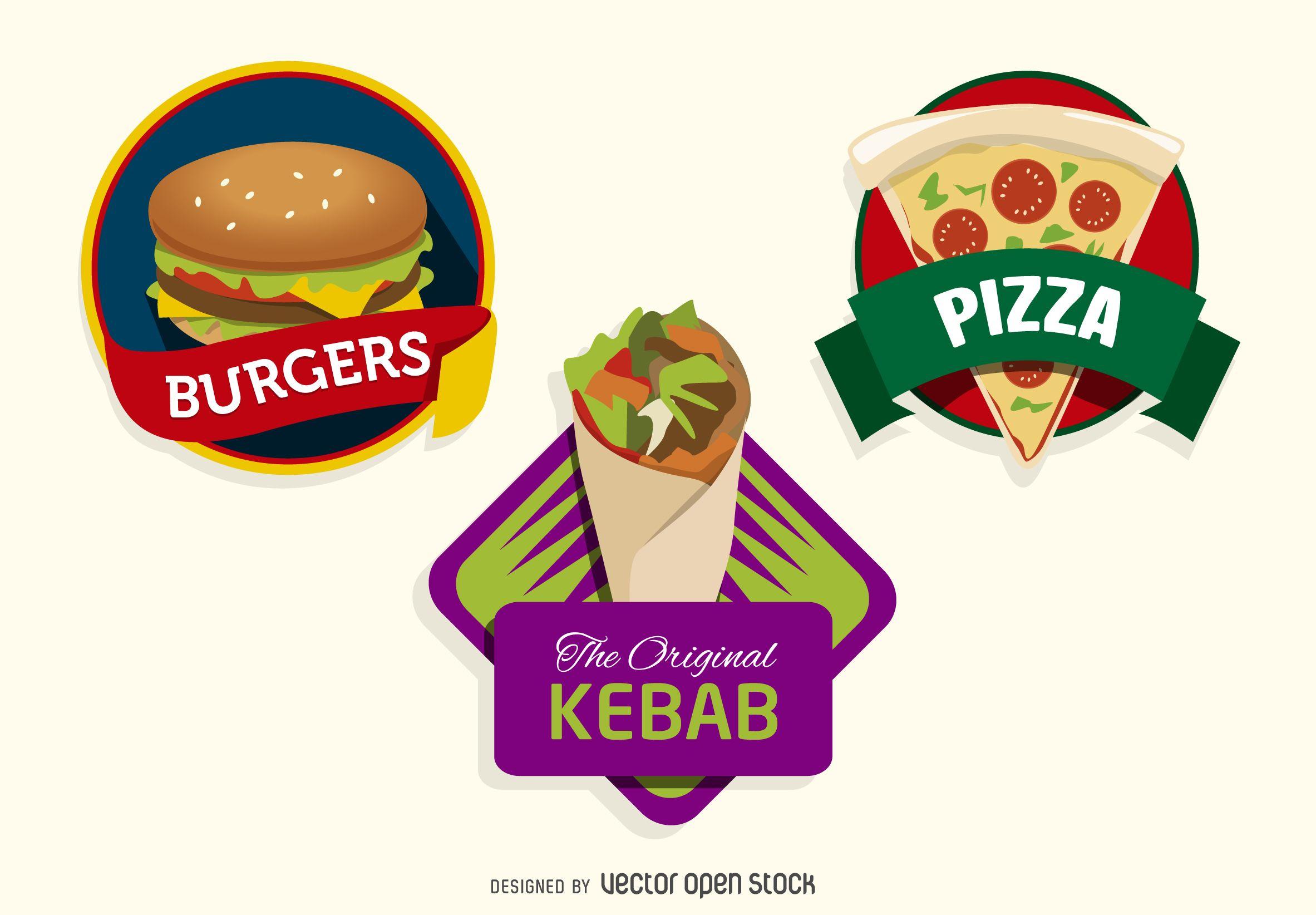 Kabab Logo - Kit containing 3 fast food logos. It features Burgers, Kebab and ...