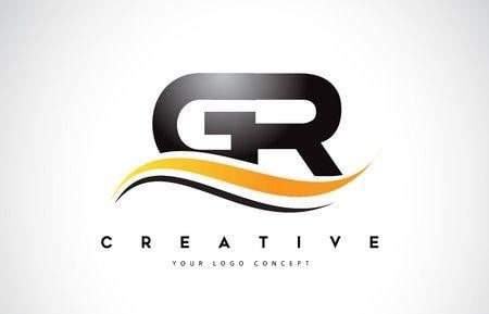 Gr Logo - GR G R Swoosh Letter Logo Design with Modern Yellow Swoosh Curved ...