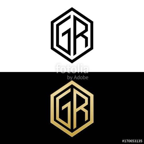 Gr Logo - initial letters logo gr black and gold monogram hexagon shape vector ...