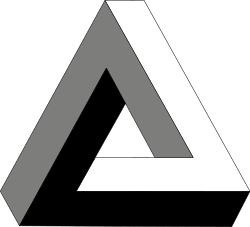 Pentagon with Two Red Triangles Logo - Penrose triangle