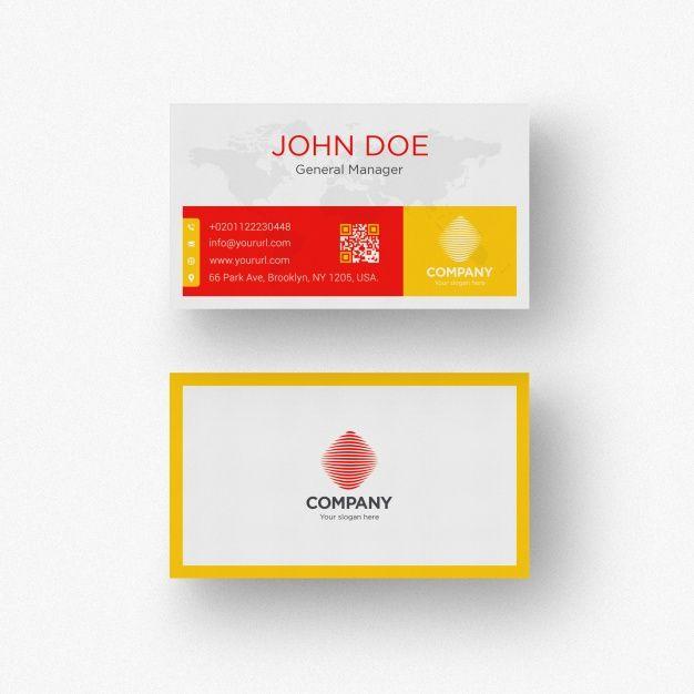 Red and Yellow Company Logo - White business card with yellow and red details PSD file