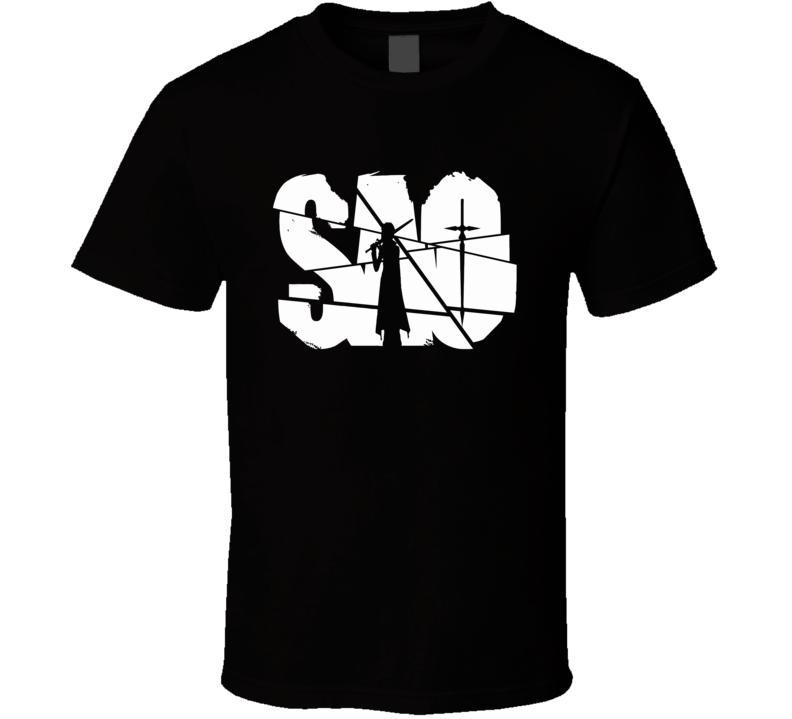Sao Logo - Sword Art Online Sao Logo Anime Black White tshirt men s T shirt free  shipping