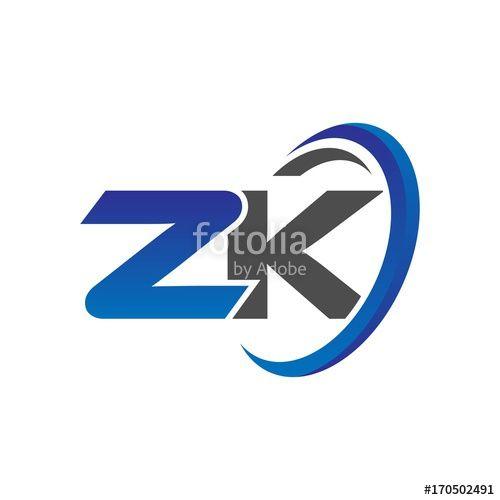 Zk Logo - vector initial logo letters zk with circle swoosh blue gray Stock