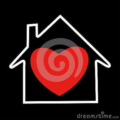 Red with White Triangles Inside Logo - Red Heart inside a house shape, white outline. Real estate logo icon ...