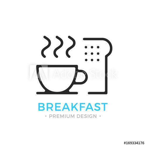 Breakfast Logo - Breakfast icon. Coffee cup and toast. Outline breakfast logo. Sliced