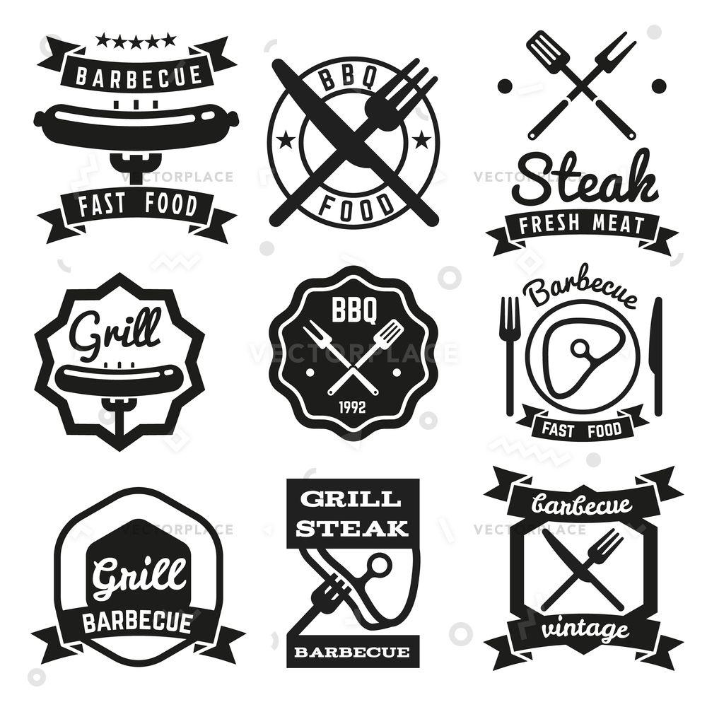 BBQ Logo - Fast food vintage vector emblems, BBQ labels or barbecue logo set. Grill  bbq emblems and bbq logo template designs