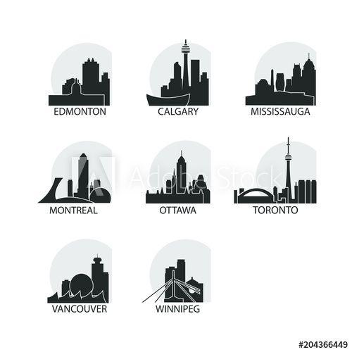 Landmark Logo - Canada cities icons set, modern skyline citysape landmark logo