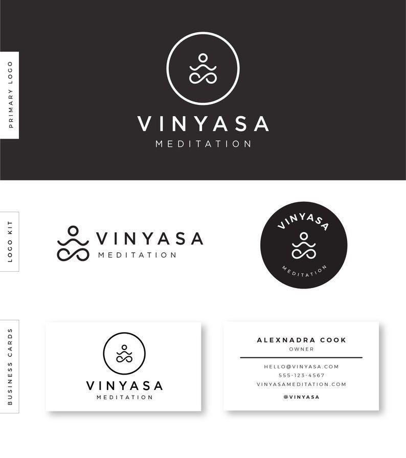 Cation Logo - Premade Business Logo + Branding Kit & white circle logo, meditation, yoga logo, custom logo, digital download, simple brand design