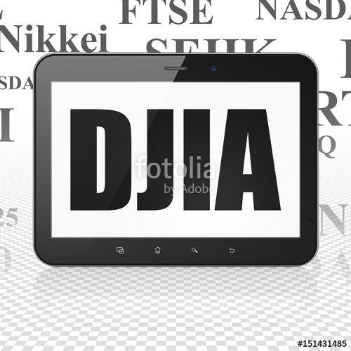 DJIA Logo - Stock market indexes concept: Tablet Computer with DJIA on display ...