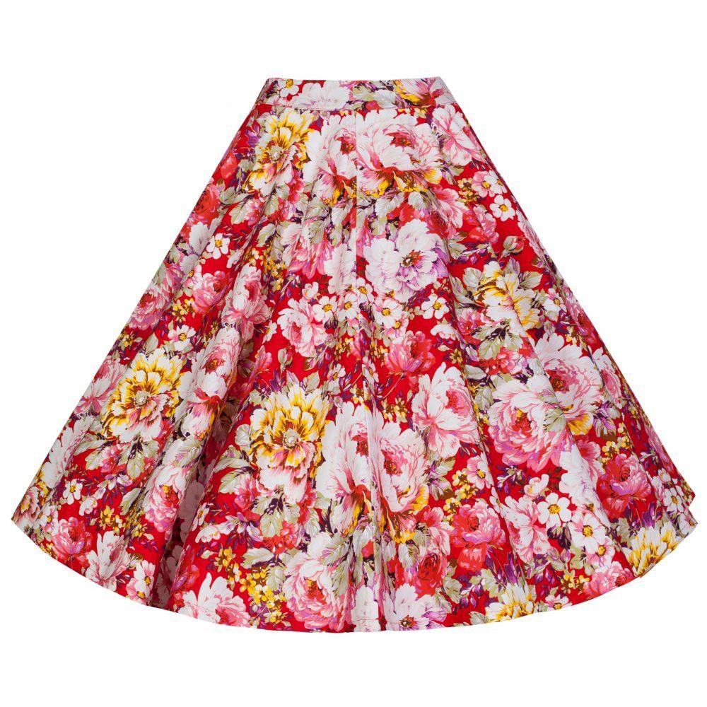 Red and White Triangle in Logo - Peggy Red White Floral Skirt | Vintage Inspired Fashion - Lindy Bop