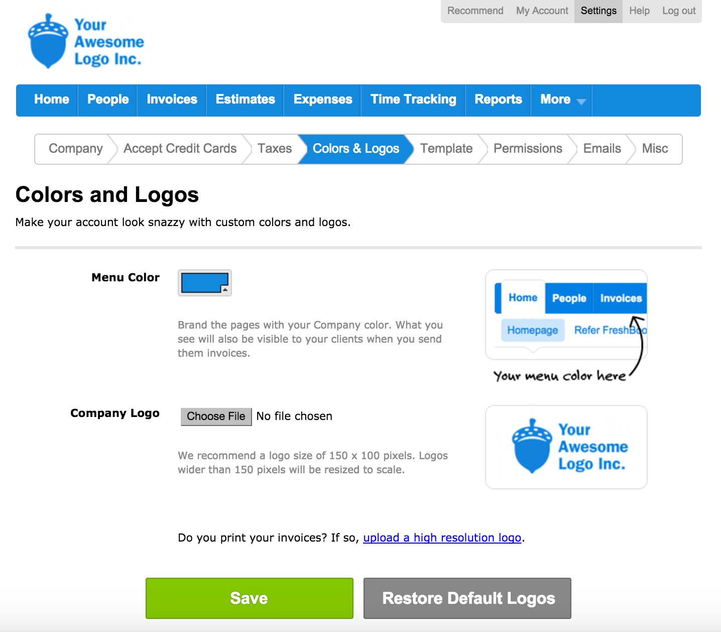 FreshBooks Logo - How do I customize my Colors and Logos?