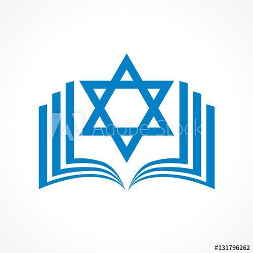 Torah Logo - Online torah or tanakh vector logo. Open book with david star ...