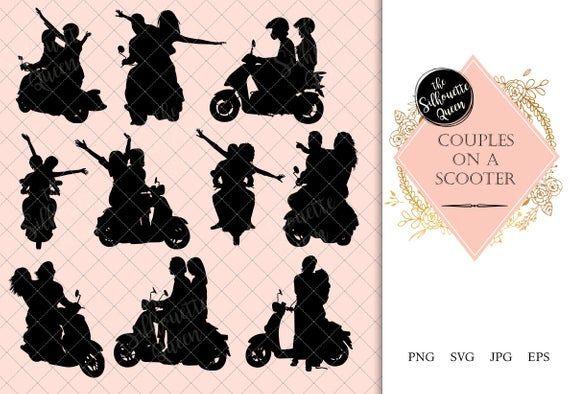 Moped Logo - Couples on a scooter Silhouette | Vespa Vector | Romantic Date on Moped |  SVG PNG JPG Clipart Clip art Logo